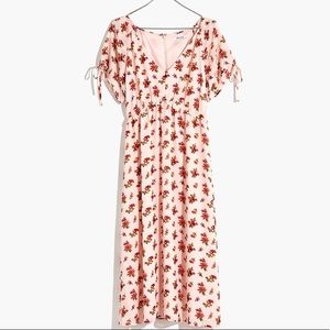 Tie-Sleeve Ruffle Waist Midi Dress